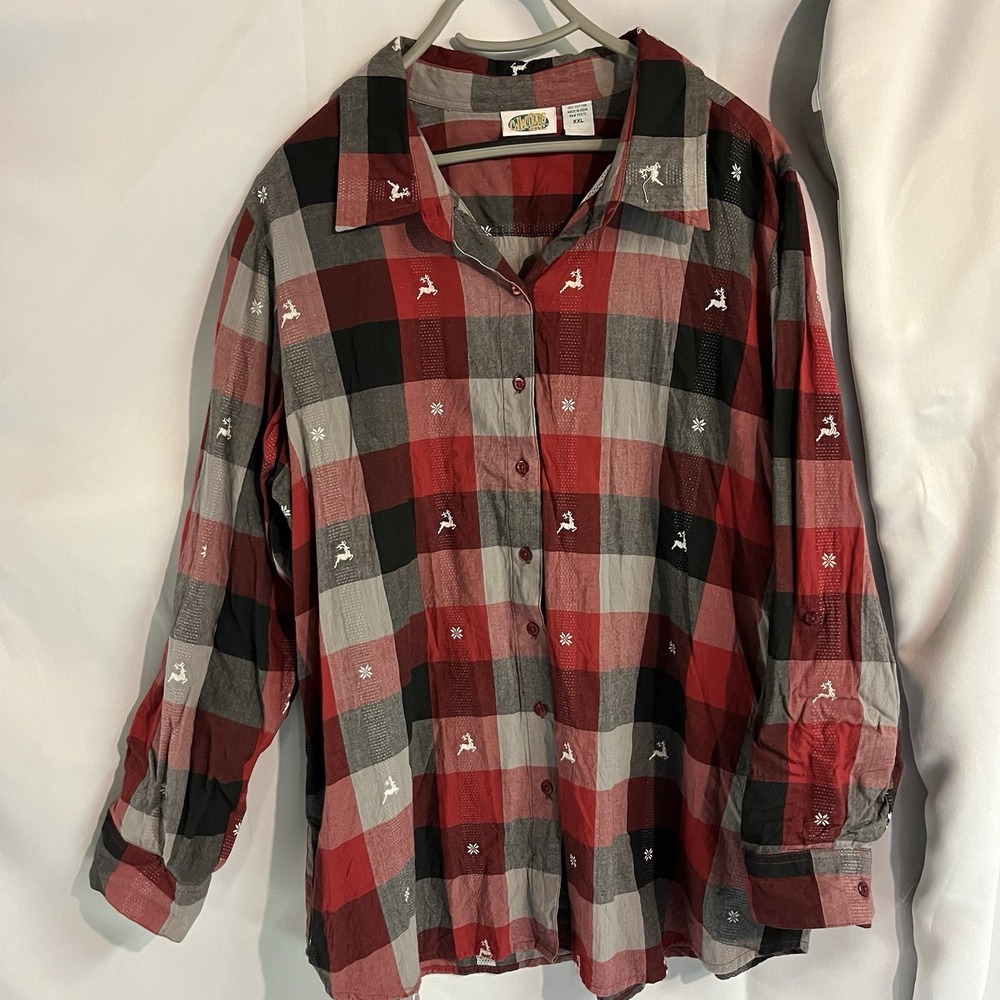 Collections‎ Inc  Reindeer And Snowflake Plaid Button Down Shirt XXL  Christmas - Picture 6 of 14